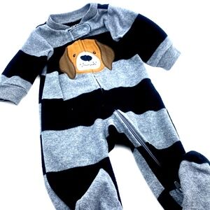 Carter's Footed Feet Romper Size 3m Boys Dog Zipper Gray Black Infant One Piece